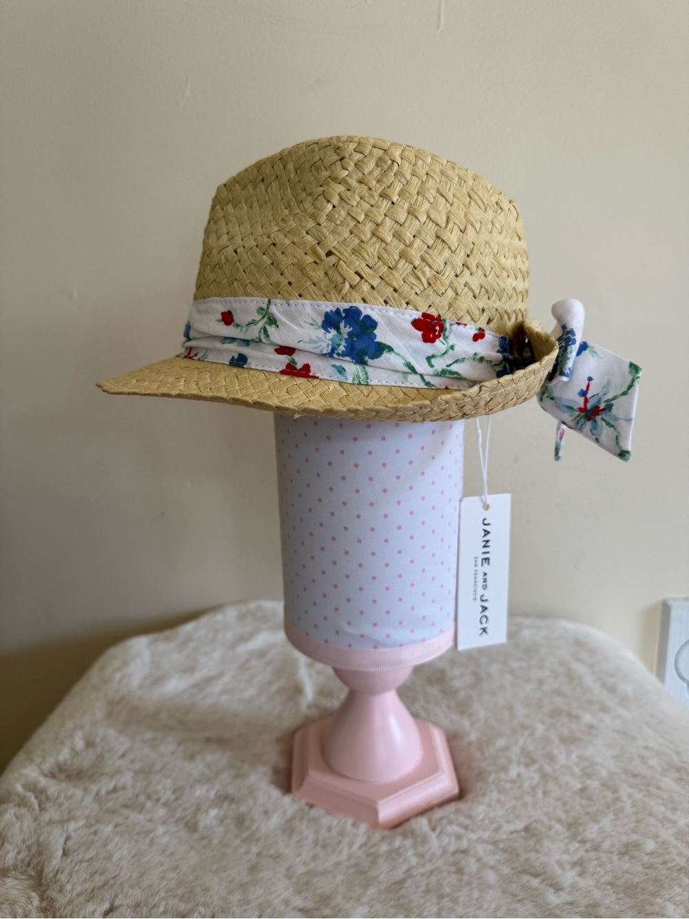 Janie and Jack Natural Straw Hat with White Floral Band